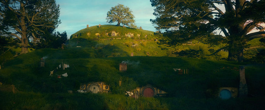 Lush green landscape of The Shire in Middle Earth