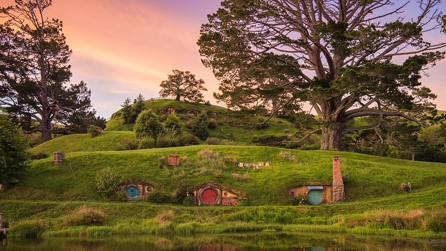 Peaceful landscape of the Shire, the idyllic home of hobbits in Middle Earth