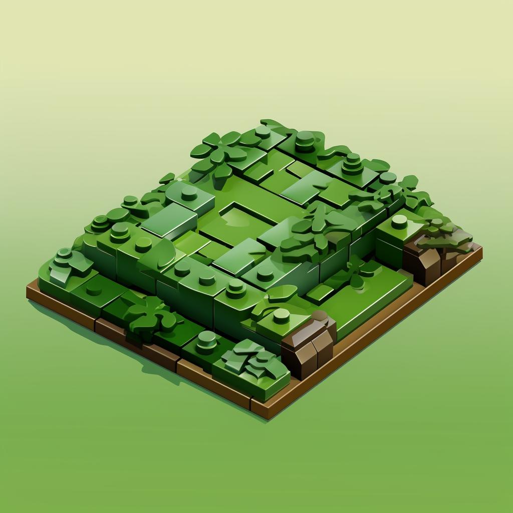 A green baseplate with the beginning of a hobbit home foundation made of Lego bricks
