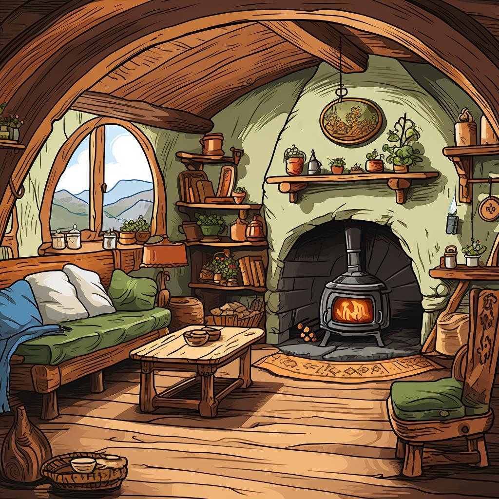 The cosy and warm interior of a hobbit house